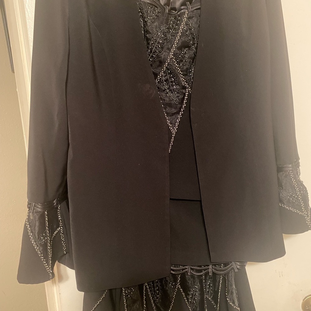 Black Donna Vinci S-14 polyester 3 piece sequins fishtail skirt sequins sleeves